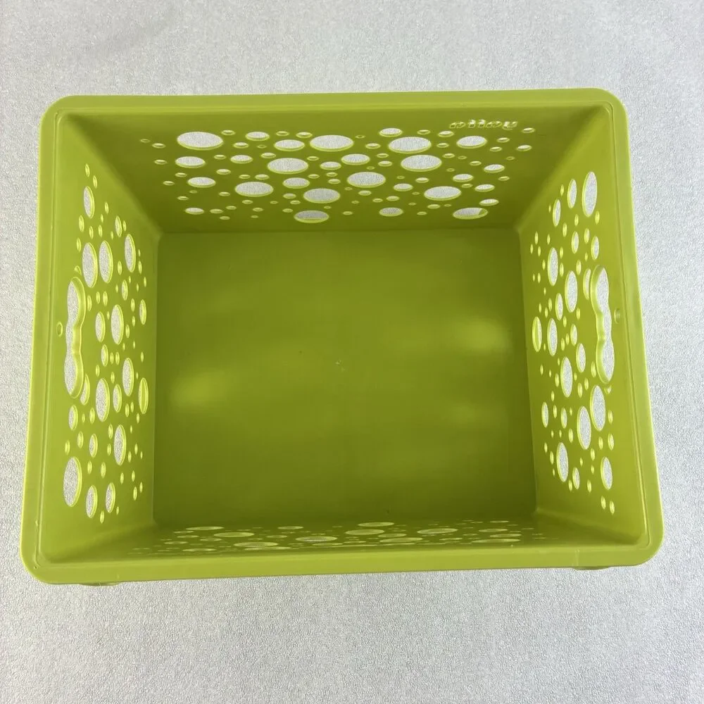 Vintage Yaffa Plastic Storage Crate Lime Green Stackable 9x6x7 Bin Bubbles Small